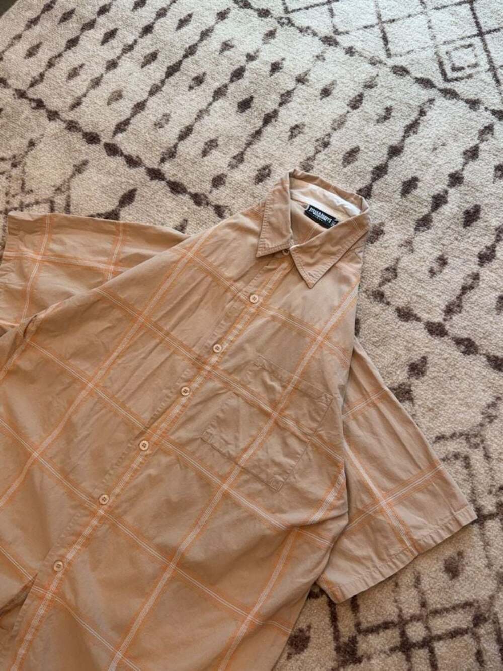 Steve & Barry's University Sportswear Tan Plaid Short Sleeve Shirt Size Large
